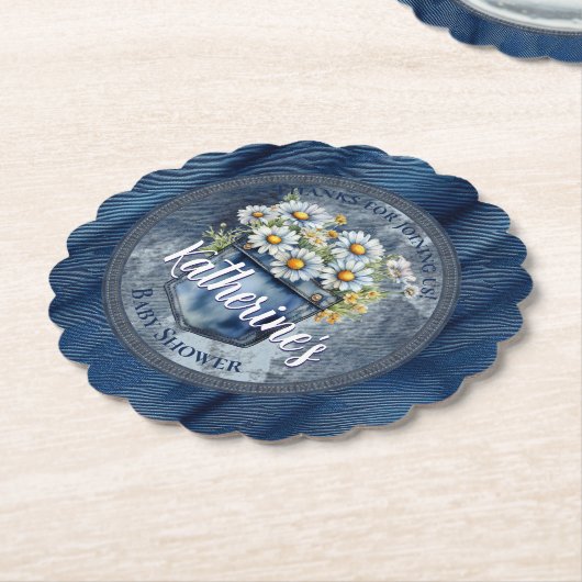Denim Blue Jean | Daisies Floral Baby shower Kartonnen Onderzetters (Gekanteld)