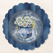 Denim Blue Jean | Daisies Floral Baby shower Kartonnen Onderzetters (Voorkant)