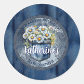 Denim Blue Jean | Daisies Floral Baby shower Ronde Sticker (Voorkant)