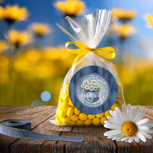 Denim Blue Jean Daisies Floral Baby shower Ronde Sticker