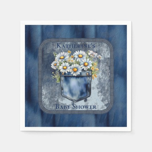 Denim Blue Jean | Daisies Floral Baby shower Servet (Voorkant)