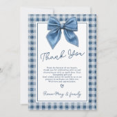 Denim Blue Jean Gingham Coquette Bow Baby shower Bedankkaart (Voorkant)