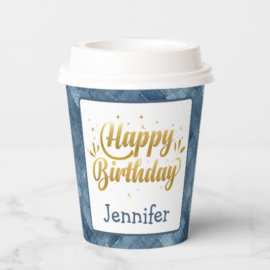 Denim Blue Jean Verjaardag Papieren Beker (Achterkant)