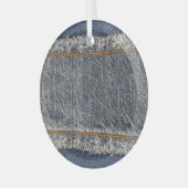 Denim Blue Jeans: Casual dubbele patch Glas Ornament (Voorkant links)
