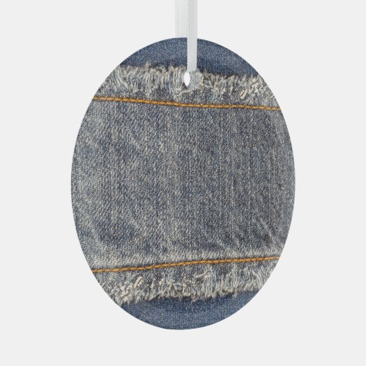 Denim Blue Jeans: Casual dubbele patch Glas Ornament (Voorkant Rechts)