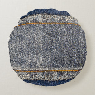 Denim Blue Jeans: Casual dubbele patch Rond Kussen