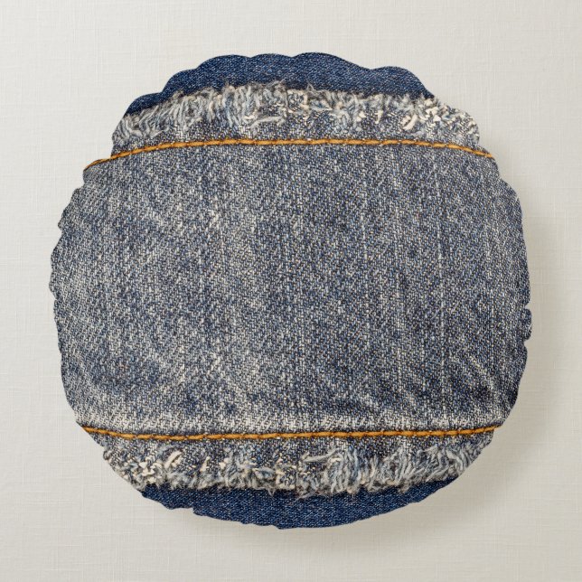Denim Blue Jeans: Casual dubbele patch Rond Kussen (Voorkant)