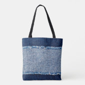 Denim blue jeans fabric frame. Bleached denim fabr Tote Bag (Achterkant)