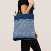 Denim blue jeans fabric frame. Bleached denim fabr Tote Bag (Dichtbij)