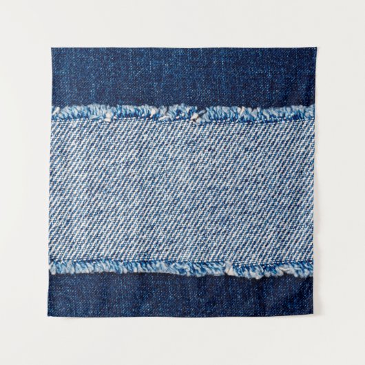 Denim blue jeans fabric frame. Bleached denim fabr Wandkleed (Voorkant)