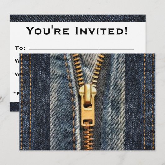 Denim Blue Jeans Print Uitnodiging (Voorkant / Achterkant)