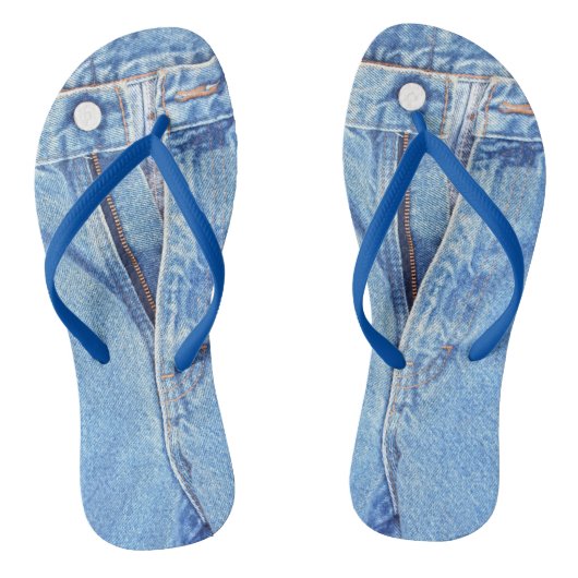 Denim blue jeans zipper teenslippers (Voetbed)
