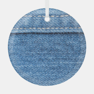 Denim Blue: klassieke jeans textuur. Glas Ornament