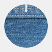 Denim Blue: klassieke jeans textuur. Glas Ornament (Achterkant)