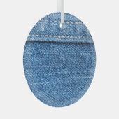 Denim Blue: klassieke jeans textuur. Glas Ornament (Voorkant Rechts)