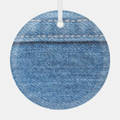 Denim Blue: klassieke jeans textuur. Glas Ornament (Voorkant)