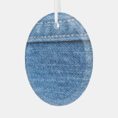 Denim Blue: klassieke jeans textuur. Glas Ornament (Voorkant links)