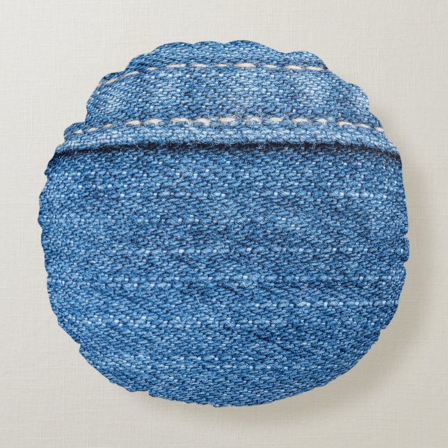 Denim Blue: klassieke jeans textuur. Rond Kussen (Voorkant)