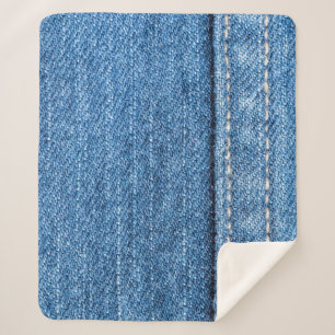 Denim Blue: klassieke jeans textuur. Sherpa Deken