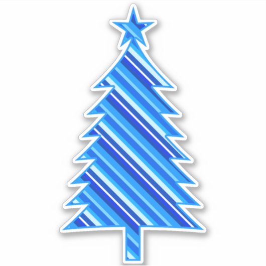 Denim Blue Layered Stripes kerstboom Sticker (Voorkant)