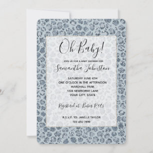 Denim Blue Leopard Print Glitter Kaart