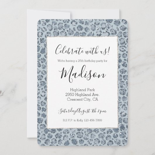 Denim Blue Leopard Print Glitter Kaart (Voorkant)