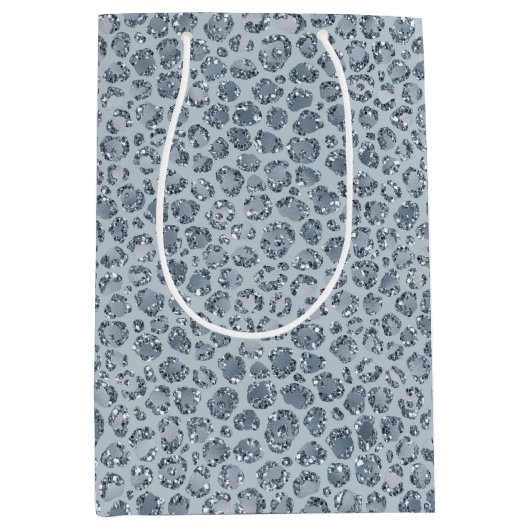 Denim Blue Leopard Print Glitter Medium Cadeauzakje (Voorkant)