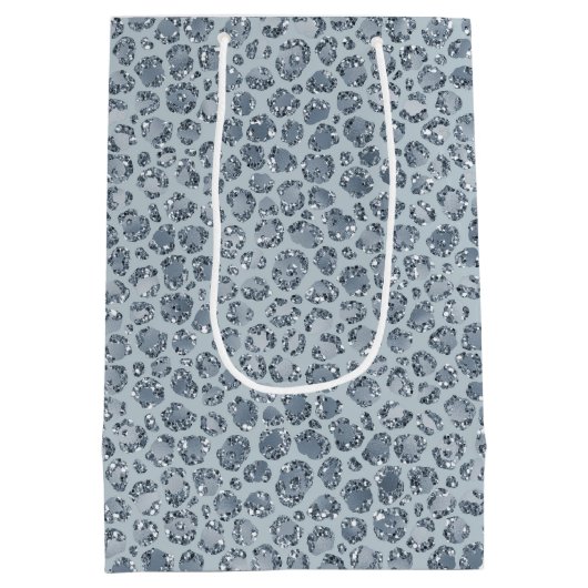 Denim Blue Leopard Print Glitter Medium Cadeauzakje (Achterkant)