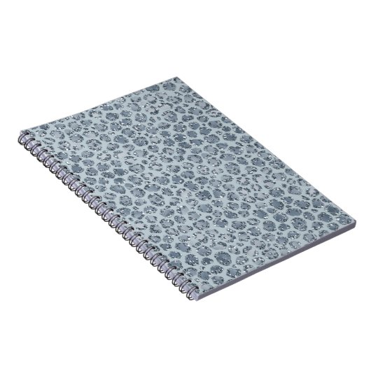 Denim Blue Leopard Print Glitter Notitieboek (Rechterzijde)