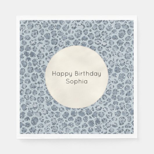 Denim Blue Leopard Print Glitter Servet (Voorkant)