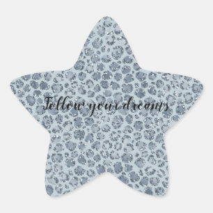 Denim Blue Leopard Print Glitter Ster Sticker
