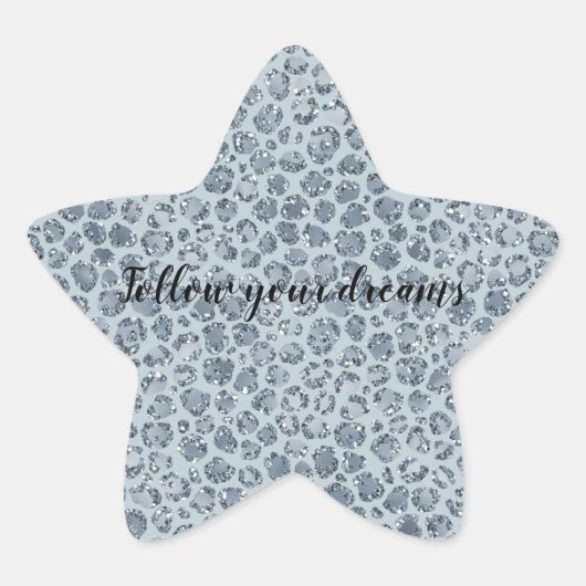 Denim Blue Leopard Print Glitter Ster Sticker (Voorkant)