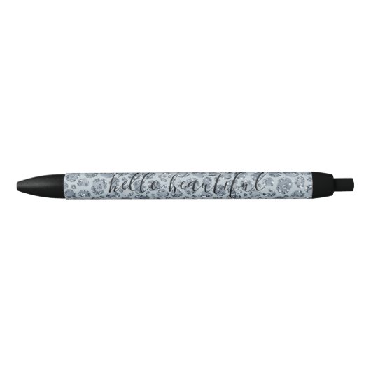 Denim Blue Leopard Print Glitter Zwarte Inkt Pen (Voorkant)