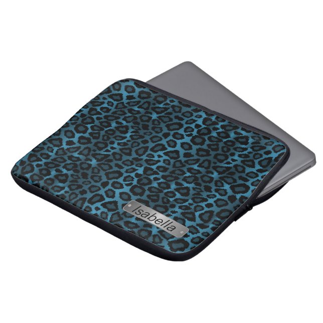 Denim Blue Leopard Skin Design Laptop Sleeve (Voorkant top)