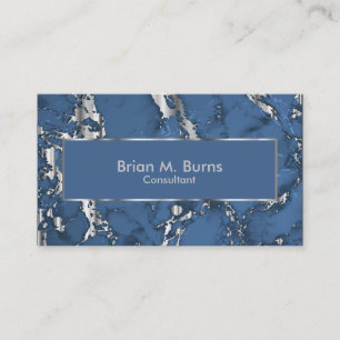 Denim Blue Marble en Metallic Silver Design Visitekaartje