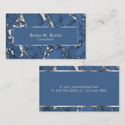 Denim Blue Marble en Metallic Silver Design Visitekaartje (Voorkant / Achterkant)