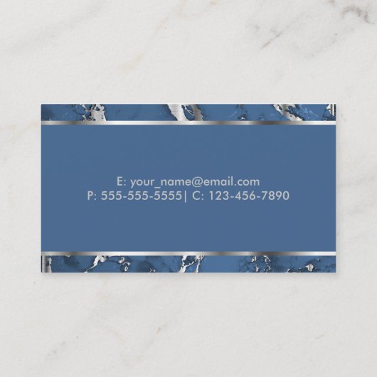 Denim Blue Marble en Metallic Silver Design Visitekaartje (Achterkant)