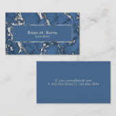 Denim Blue Marble en Metallic Silver Design Visitekaartje (Voorkant / Achterkant)