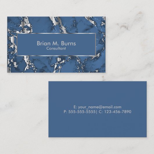 Denim Blue Marble en Metallic Silver Design Visitekaartje (Voorkant / Achterkant)