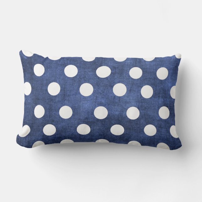 Denim Blue met White Polka Dots Lumbar Pillow Kussen (Voorkant)