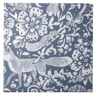 Denim Blue MURAL Woodland Animal Fox Rechts Tegeltje