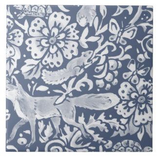 Denim Blue MURAL Woodland Animal Fox Rechts Tegeltje