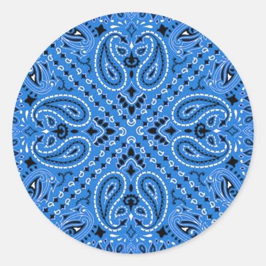 Denim Blue Paisley Westerne Bandana sjaal Print Ronde Sticker (Voorkant)