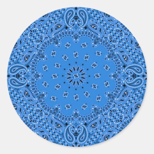 Denim Blue Paisley Westerne Bandana sjaal Print Ronde Sticker (Voorkant)