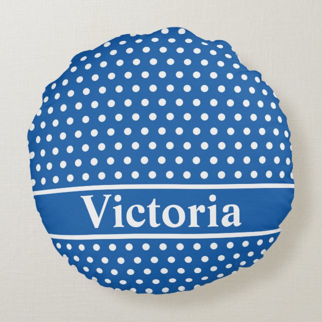 Denim Blue Polka Dots Rond Kussen (Achterkant)