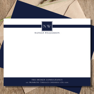 Denim Blue Professioneel Monogram Bedrijf Notitiekaartje