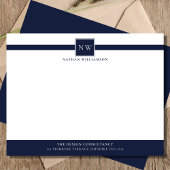 Denim Blue Professioneel Monogram Bedrijf Notitiekaartje