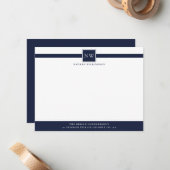 Denim Blue Professioneel Monogram Bedrijf Notitiekaartje (Voorkant / Achterkant in situ)