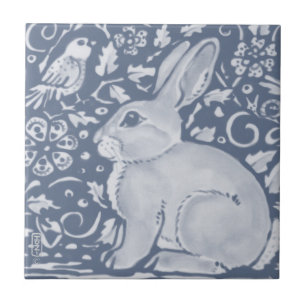 Denim Blue Rabbit Bird Floral Dedham Delft Tegeltje
