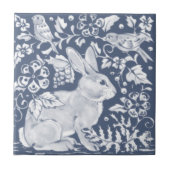 Denim Blue Rabbit Bunny Birds Floral Dedham Delft Tegeltje (Voorkant)